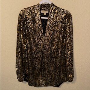 Michael Kors Metallic Snake-Print Blouse in Gold and Black plus size 2x